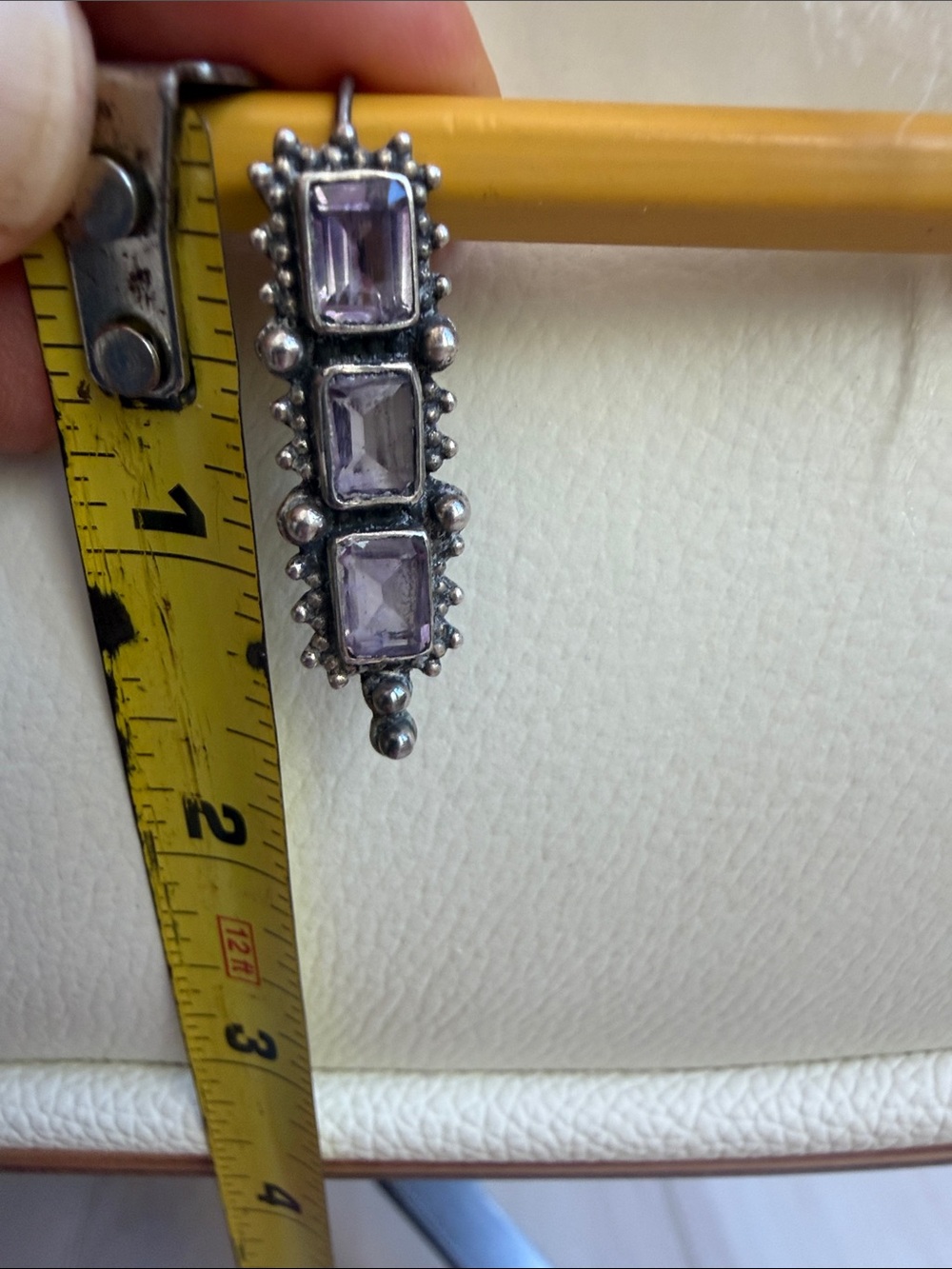 Sterling Silver 925 Amethyst Drop Earrings- Artisan Balinese Style - Picture 6 of 6